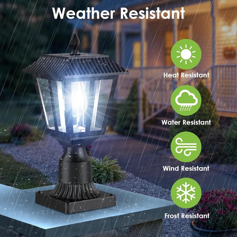 Greluna Solar Post Lights, Dusk to Dawn Solar Lamp Post Light with Pier Mount Base, Post Lights Outdoor Waterproof for Garden Yard Landscape Pole Pillar (Cool White) - Image 3